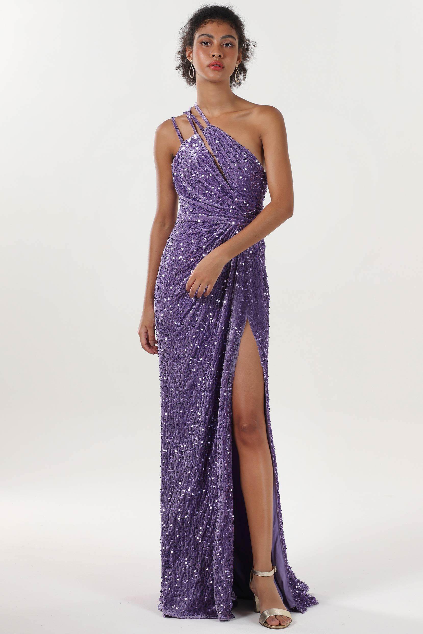 Sheath-Column Sweep-Brush Train Velvet Sequin Formal Dress CS0638 - COCOMELODY